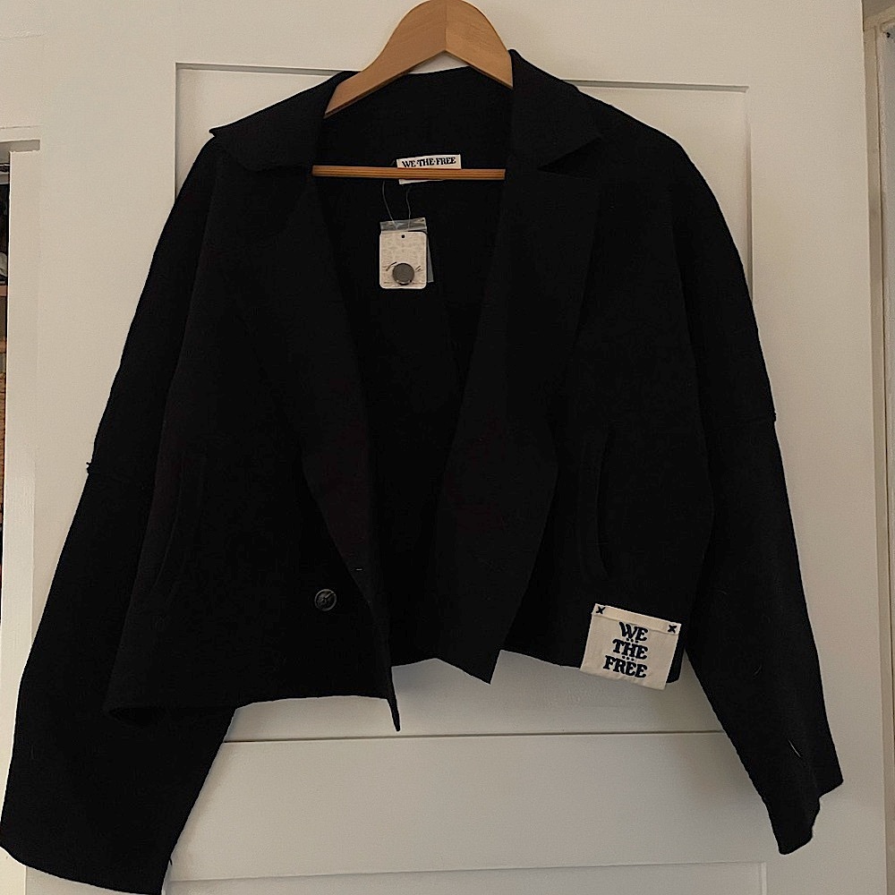 We the Free Sadie Crop Sweater Blazer Size M Black NWT